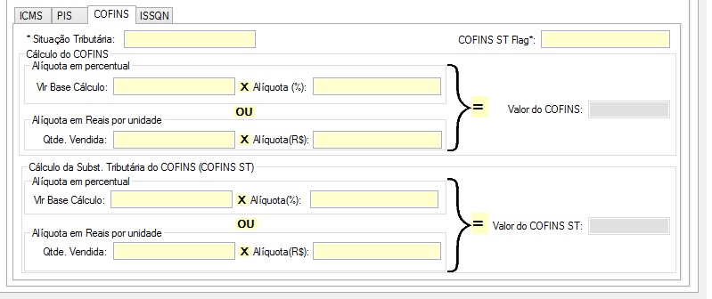 Aba produtos-Tributos-COFINS