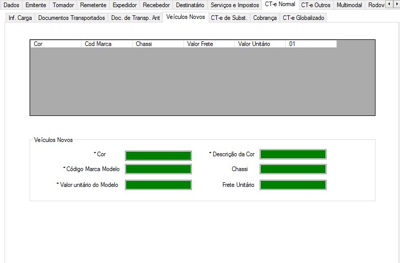aba CT-e Normal-Veiculos Novos