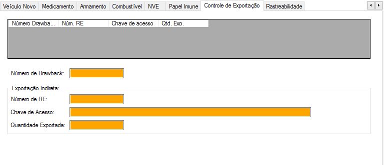 Aba Produto Controle Exportacao