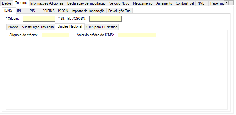 Aba produtos-tributos-icms-simples nacional