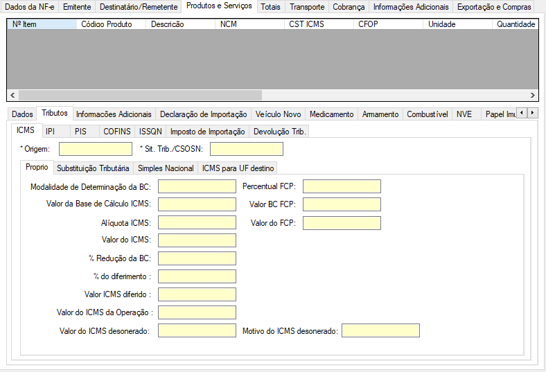Aba produtos-tributos-icms