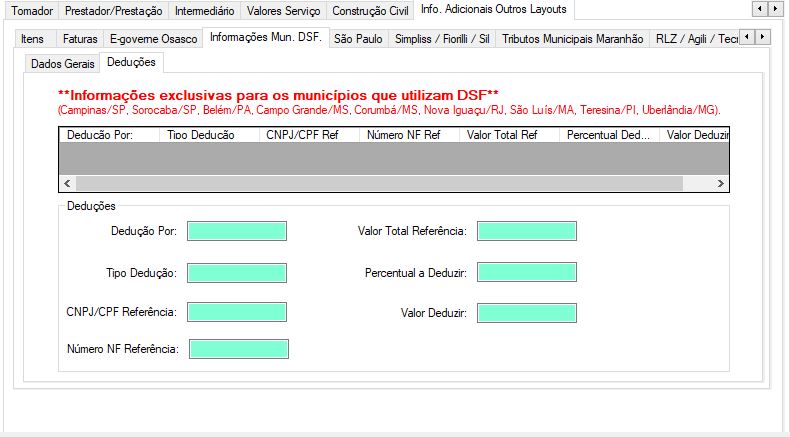 informacoes mun DSF deducoes